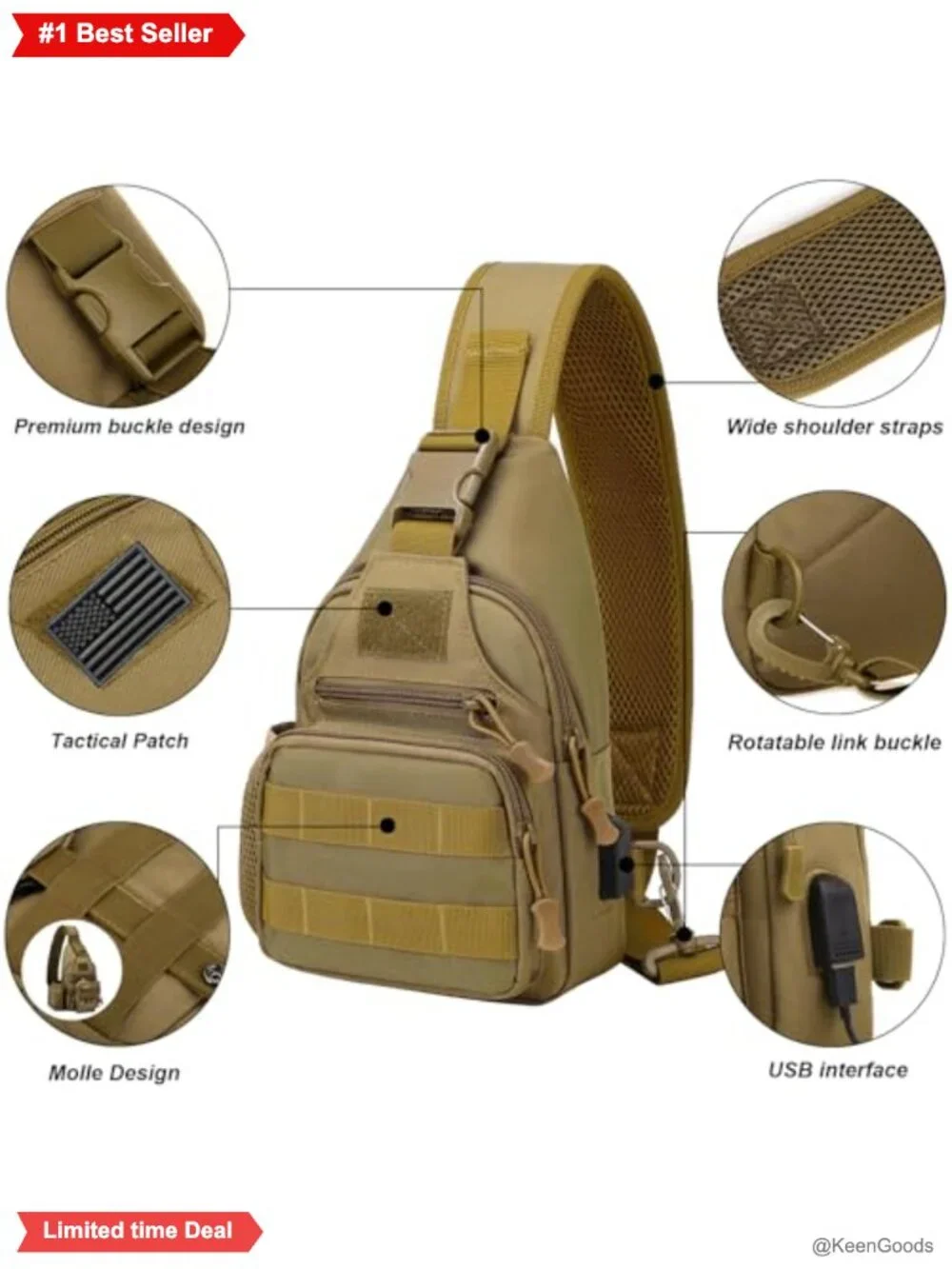 Tactical Sling Bag Nylon Crossbody Shoulder Backpack for Men
